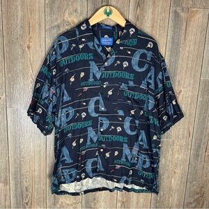 Pendleton Hawaiian Shirt Blue Outdoor Camp Fly Fishing Mens Large Rayon
